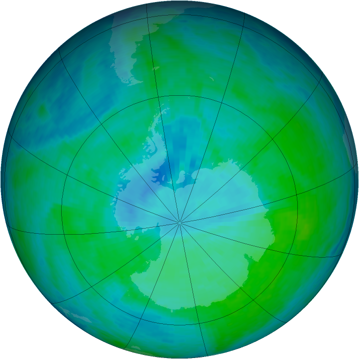 Antarctic ozone map for 28 December 1993